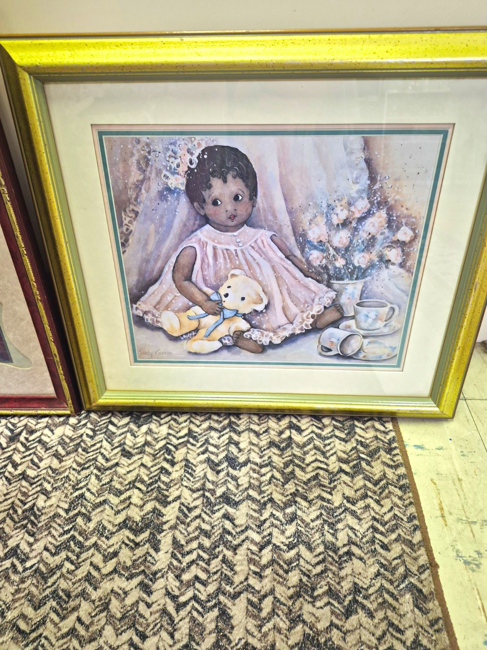 Sandra Carron Tea For Two Framed Matted Realism Print Child Teddy Bear Paper